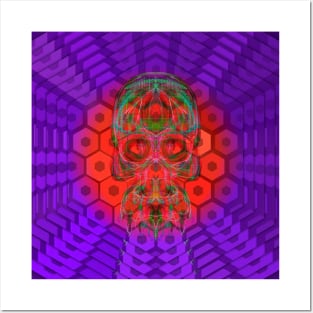 Electroluminated Skull Flower - Purple & Red Posters and Art